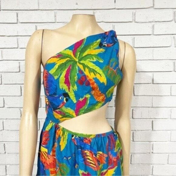 Farm Rio “Sunny Day” One‑Shoulder Maxi Dress – Tropical Cut‑Out Tiered Size M - Picture 7 of 16